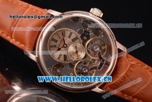 Audemars Piguet Jules Audemars Skeleton Tourbillon Asia ST25 Automatic Rose Gold Case Rose Gold Dial Roman Numeral Markers and Brown Leather Strap - Click Image to Close